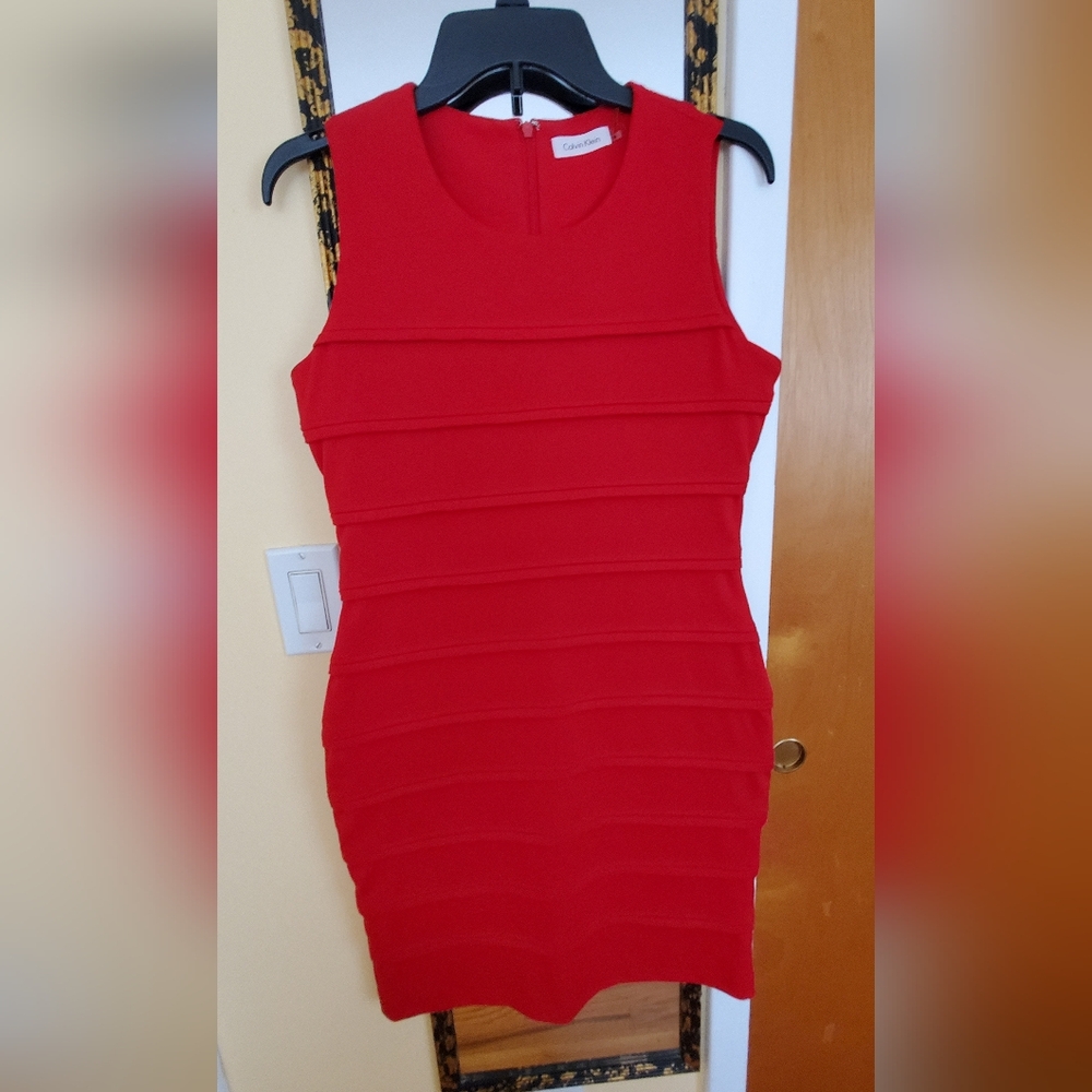Calvin Klein Red Sleeveless Bodycon Mini Dress